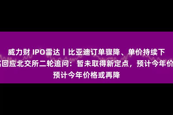 威力财 IPO雷达丨比亚迪订单骤降、单价持续下滑 乔路铭回应北交所二轮追问：暂未取得新定点，预计今年价格或再降