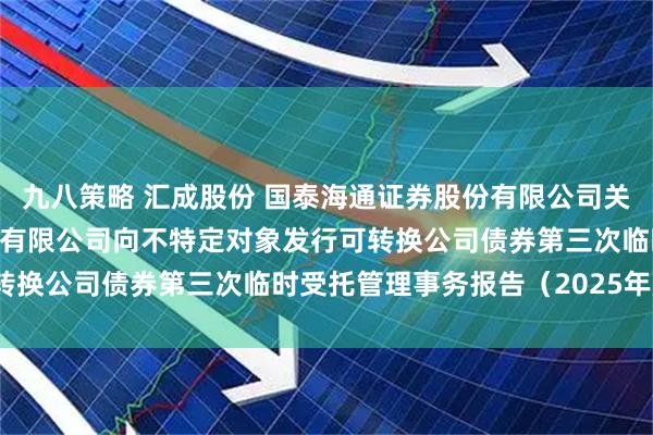 九八策略 汇成股份 国泰海通证券股份有限公司关于合肥新汇成微电子股份有限公司向不特定对象发行可转换公司债券第三次临时受托管理事务报告（2025年度）