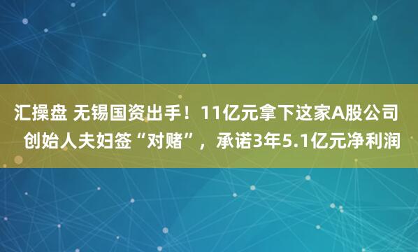 汇操盘 无锡国资出手！11亿元拿下这家A股公司  创始人夫妇签“对赌”，承诺3年5.1亿元净利润